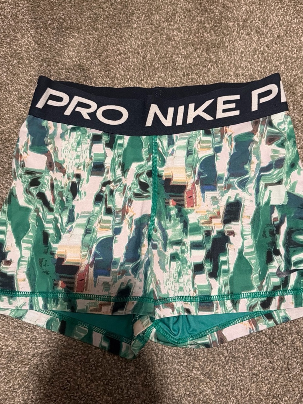 Nike Black-Waistband Green Abstract Print Performance Shorts